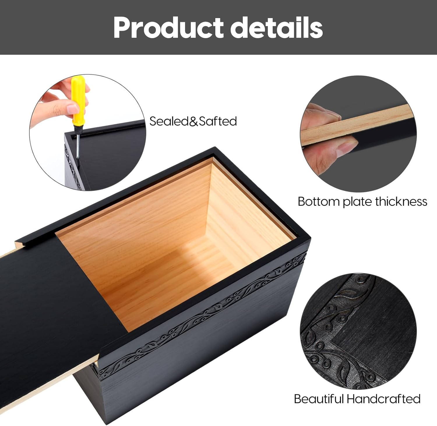 Wooden Tree of Life Cremation Urn for Human Ashes - Adult Male Female, up to 250 Cubic Inches - Funeral Memorial for Mom Dad (Black) image number 2