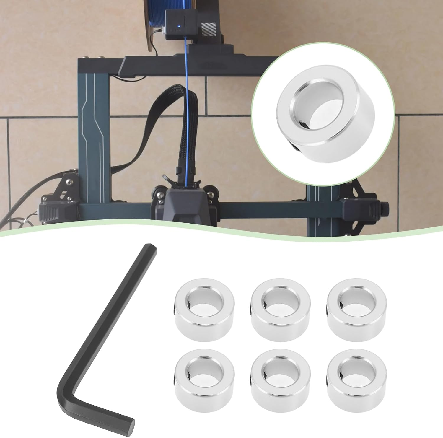 Create Idea 10Pcs 8Mm Shaft Lock Collars T5 Lead Screw Lock Rings 3D Printer Stainless Steel Screw Fixing Ring with Hexagonal Wrench Silver image number 5