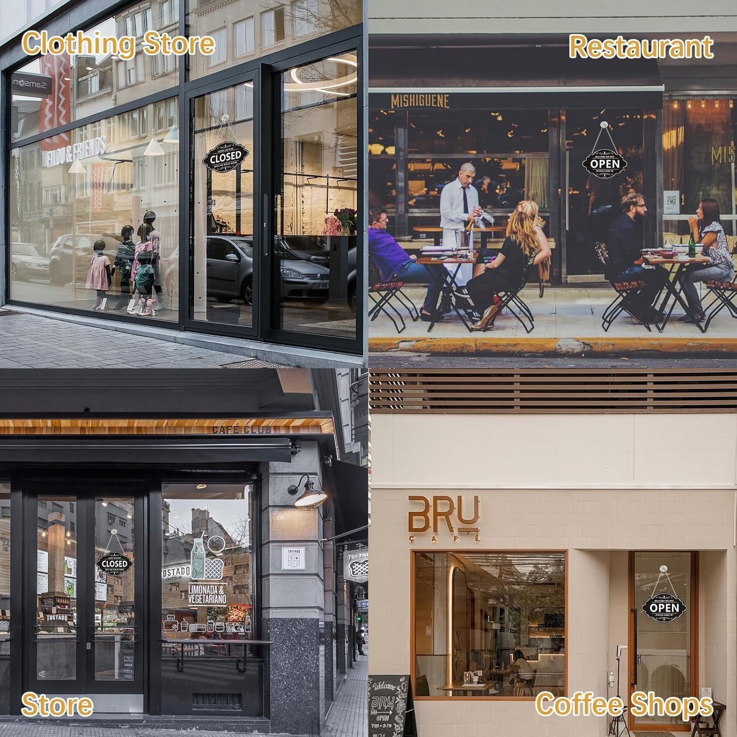 Store Open and Closed Business Sign Two-Sided Reversible Vintage Open and Closed Business Sign for Stores, Coffee Bars, and Shops, in White and Black Colors image number 6