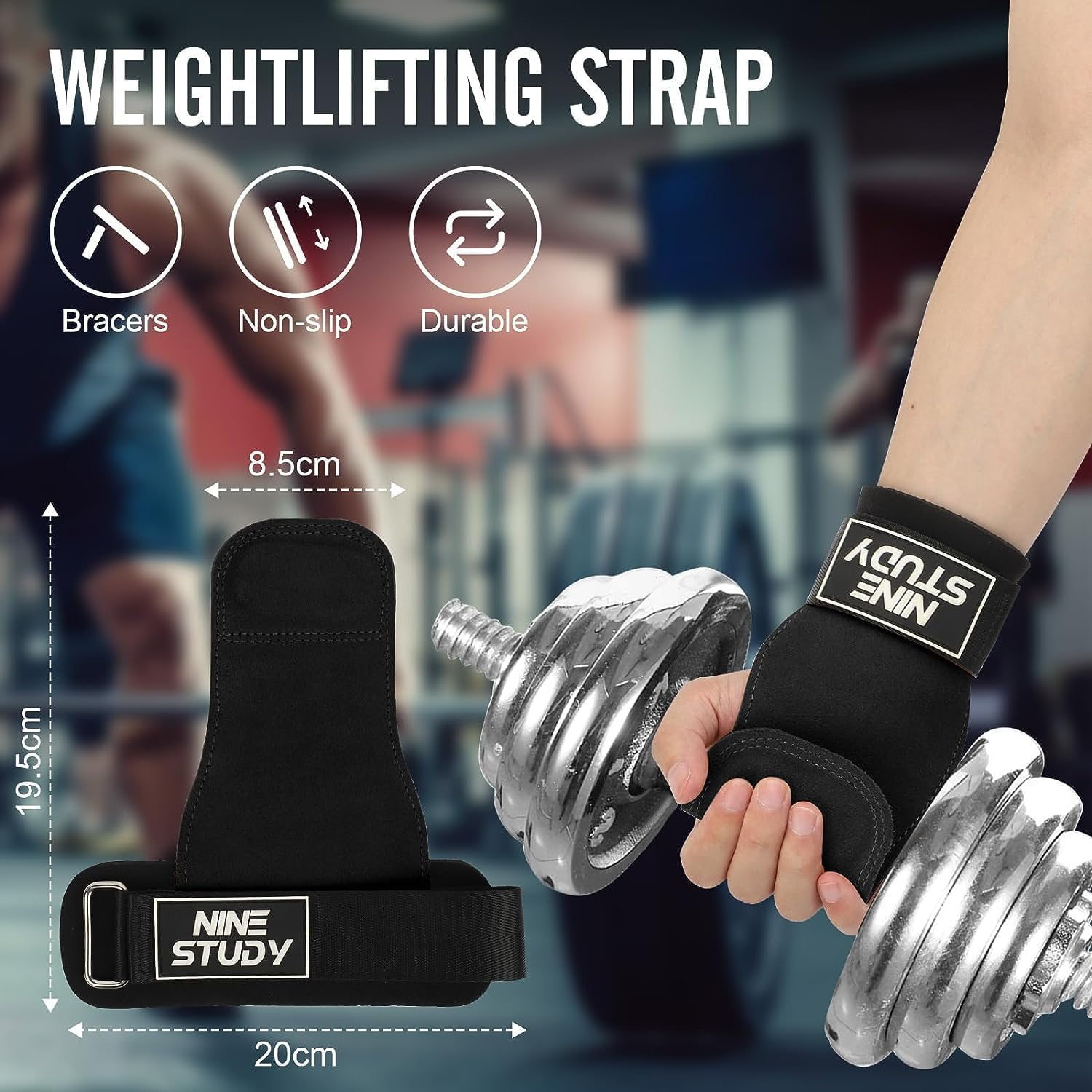 Weight Lifting Wrist Straps, anti Slip Gym Straps with Double Layer Leather, 4Mm Finger Spacer Lifting Strap, Deadlift Gym Strength Training Accessories image number 5