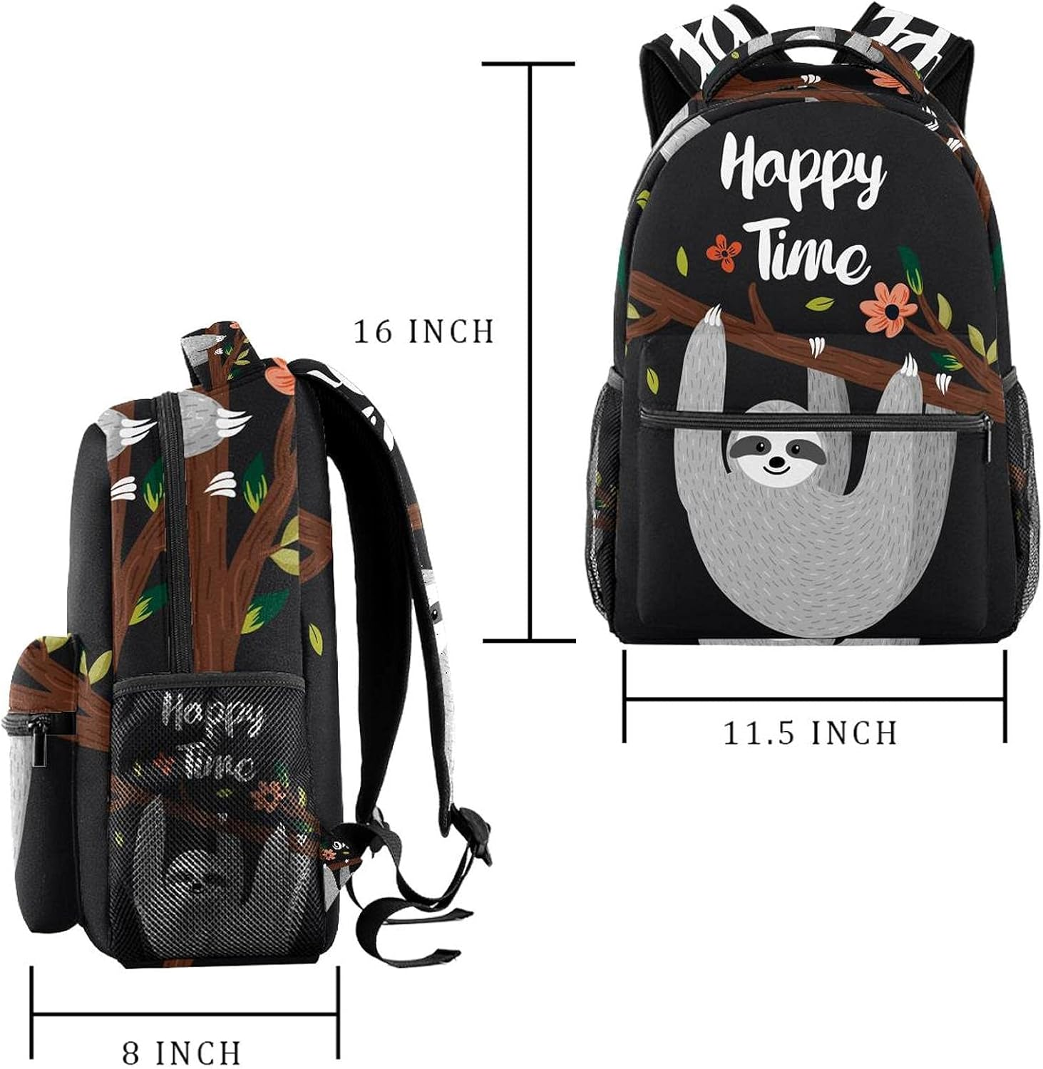Happy Time Sloth Backpack Students Shoulder Bags Travel Bag College School Tote Backpacks image number 4