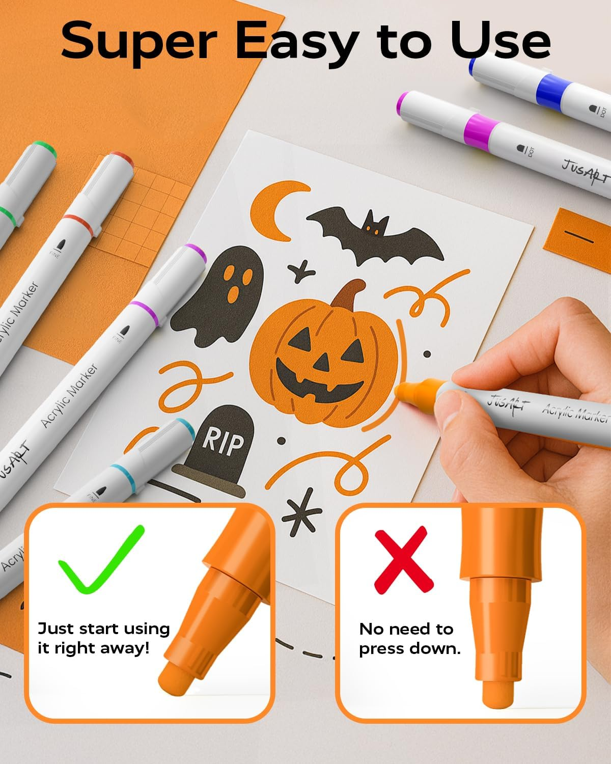 Jusart 48 Colors Dual Tip Acrylic Paint Markers, Acrylic Paint Pens with Dot and Fine Tip for Rock, Fabric, Wood, Glass, Ceramic, Canvas - Vibrant Art Supplies Beginners & Artists image number 2