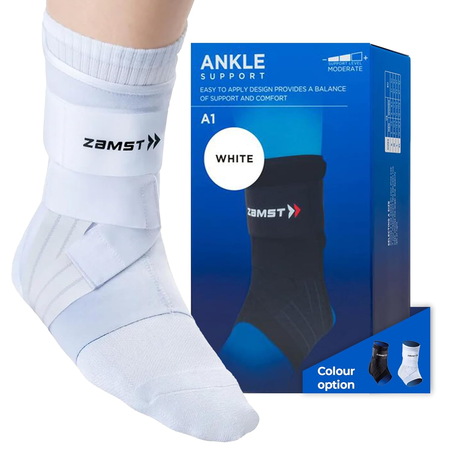 Zamst A1 Ankle Brace for Sports - Breathable Sports Ankle Support for Men and Women with Adjustable Three Way Straps for Moderate Lateral Ankle Sprain - White, Right, Medium image number 5