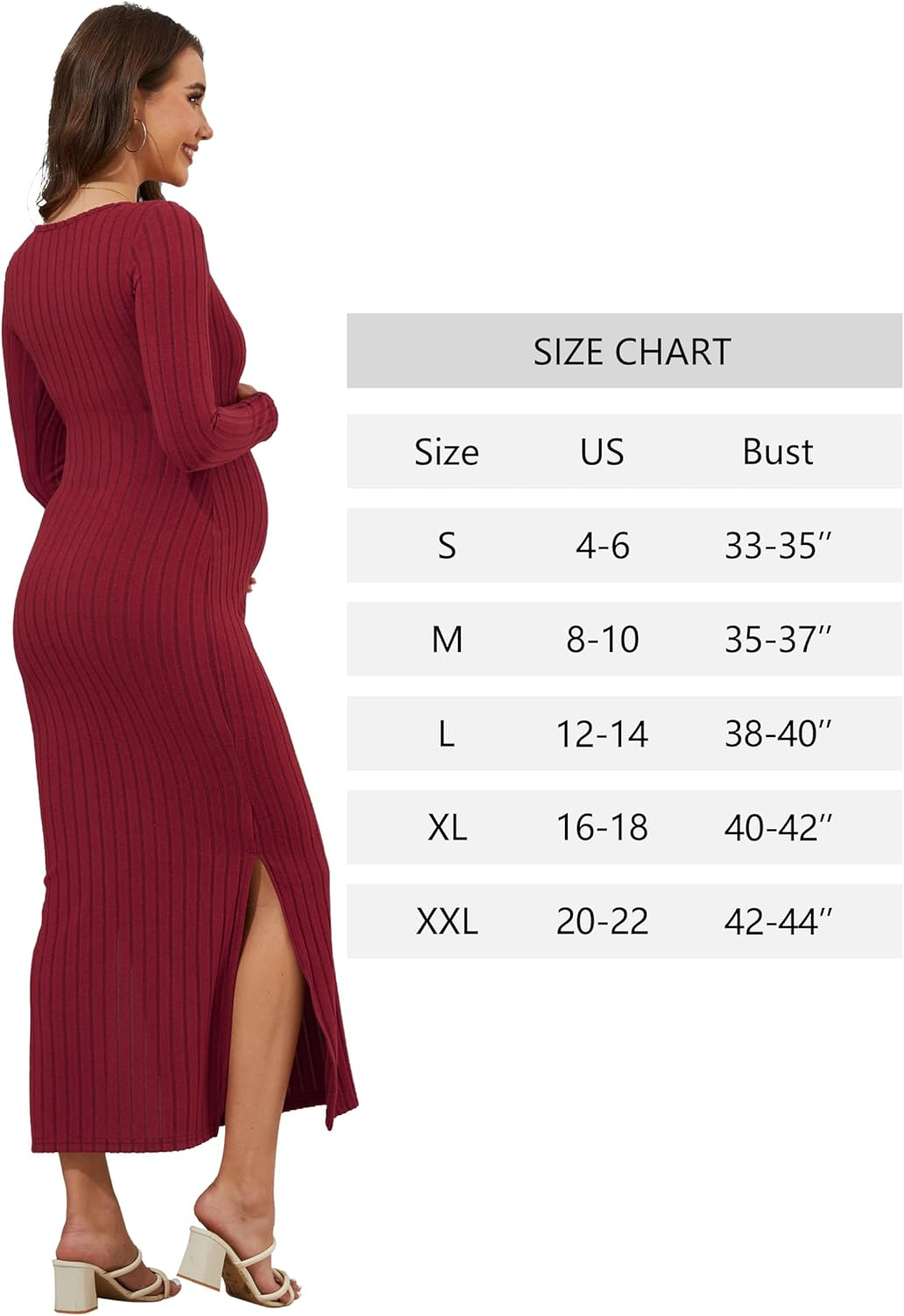 Women'S Maternity Sweater Dress Ribbed Knit Long Sleeve Maxi Bodycon Dress Pregnancy Outfits image number 4