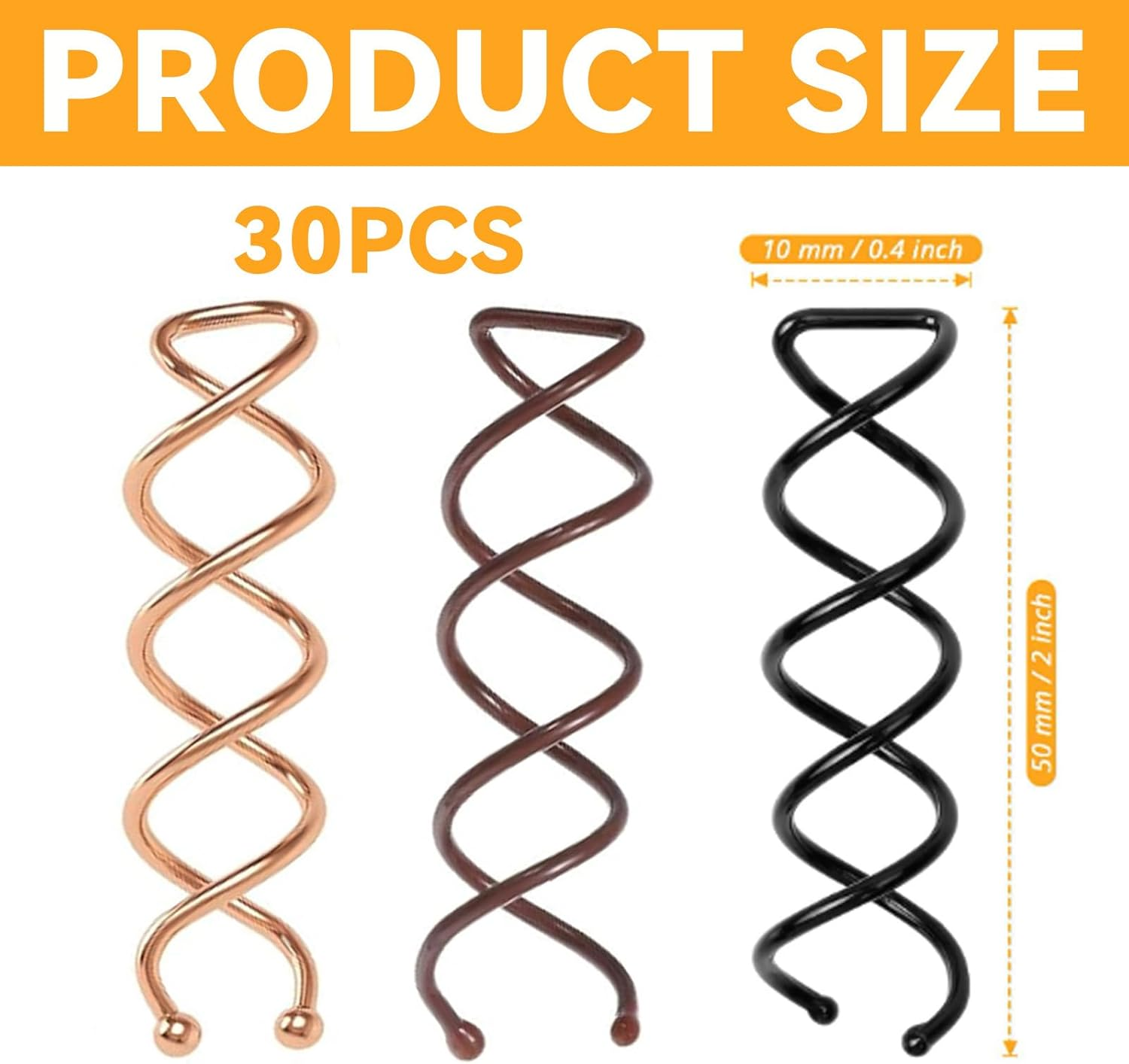 30 Pieces Spiral Hair Pins in 3 Colors - French Twist Bun Hair Clips for DIY Hair Styling, Suitable for Fine, Thick and Long Hair, Perfect for Girls and Women image number 5