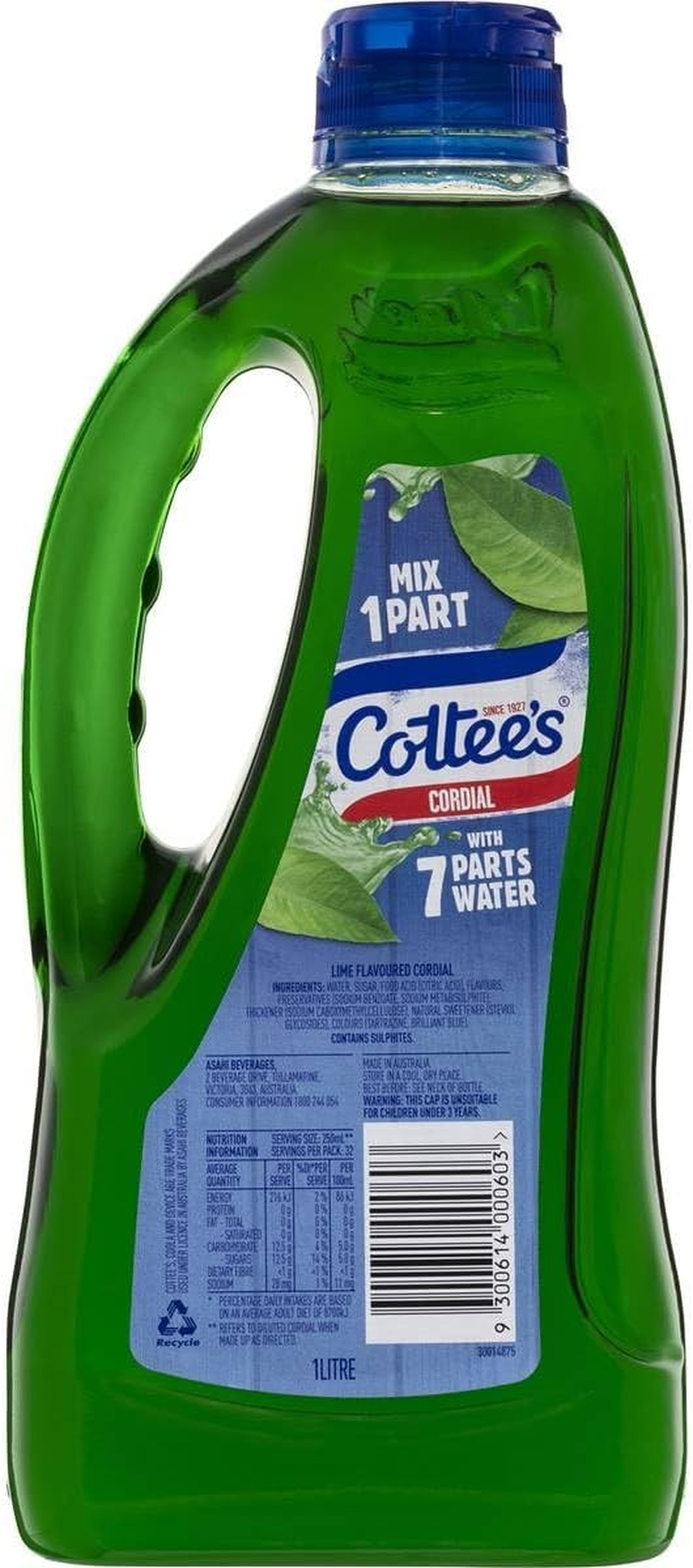 Cottee'S Cordial Coola Lime Flavour Syrup 1 Liter