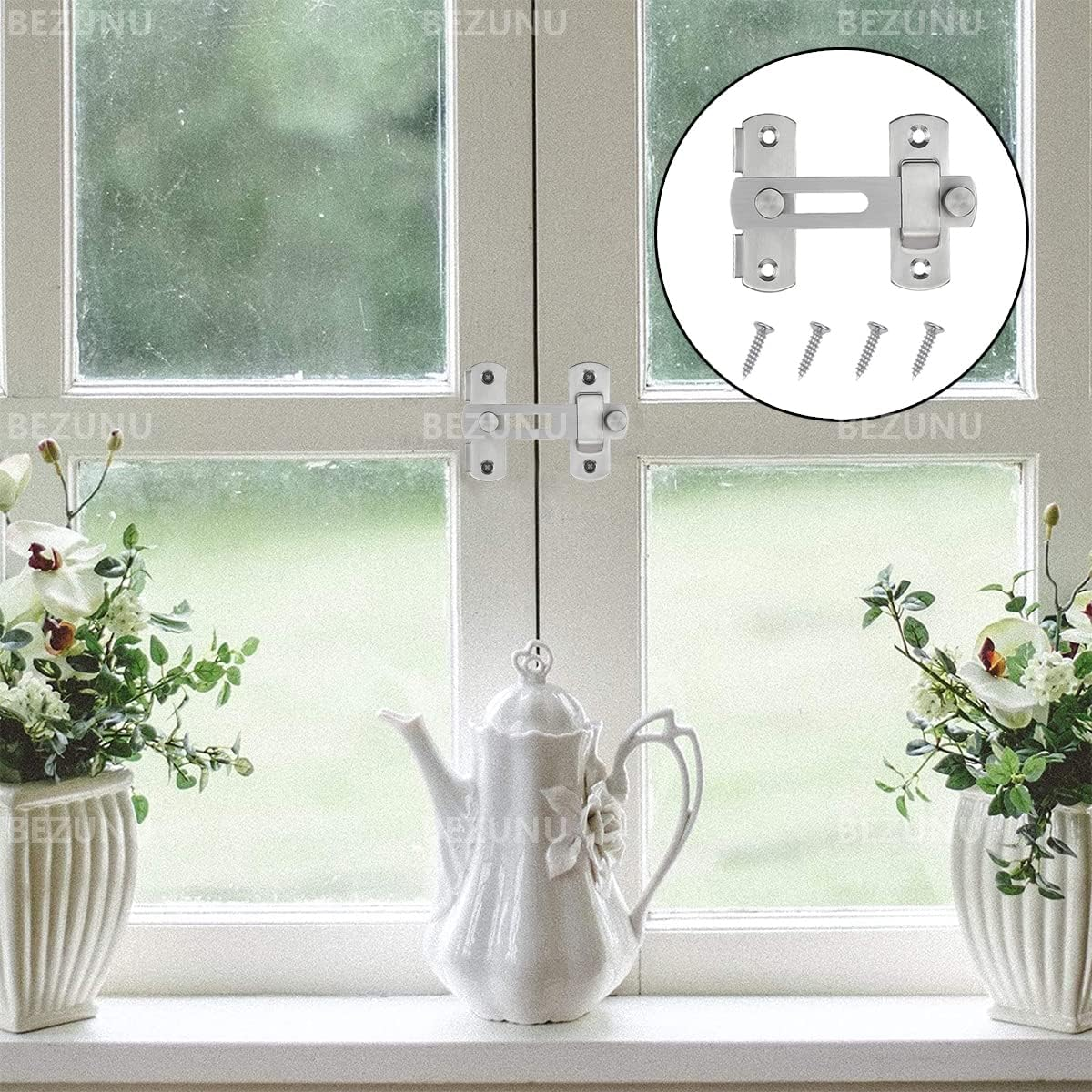 Flip Door Latch, 4 Inch Stainless Steel Barn Sliding Safety Door Bolt Latch for Indoor and Outdoor Use (Silver) image number 1