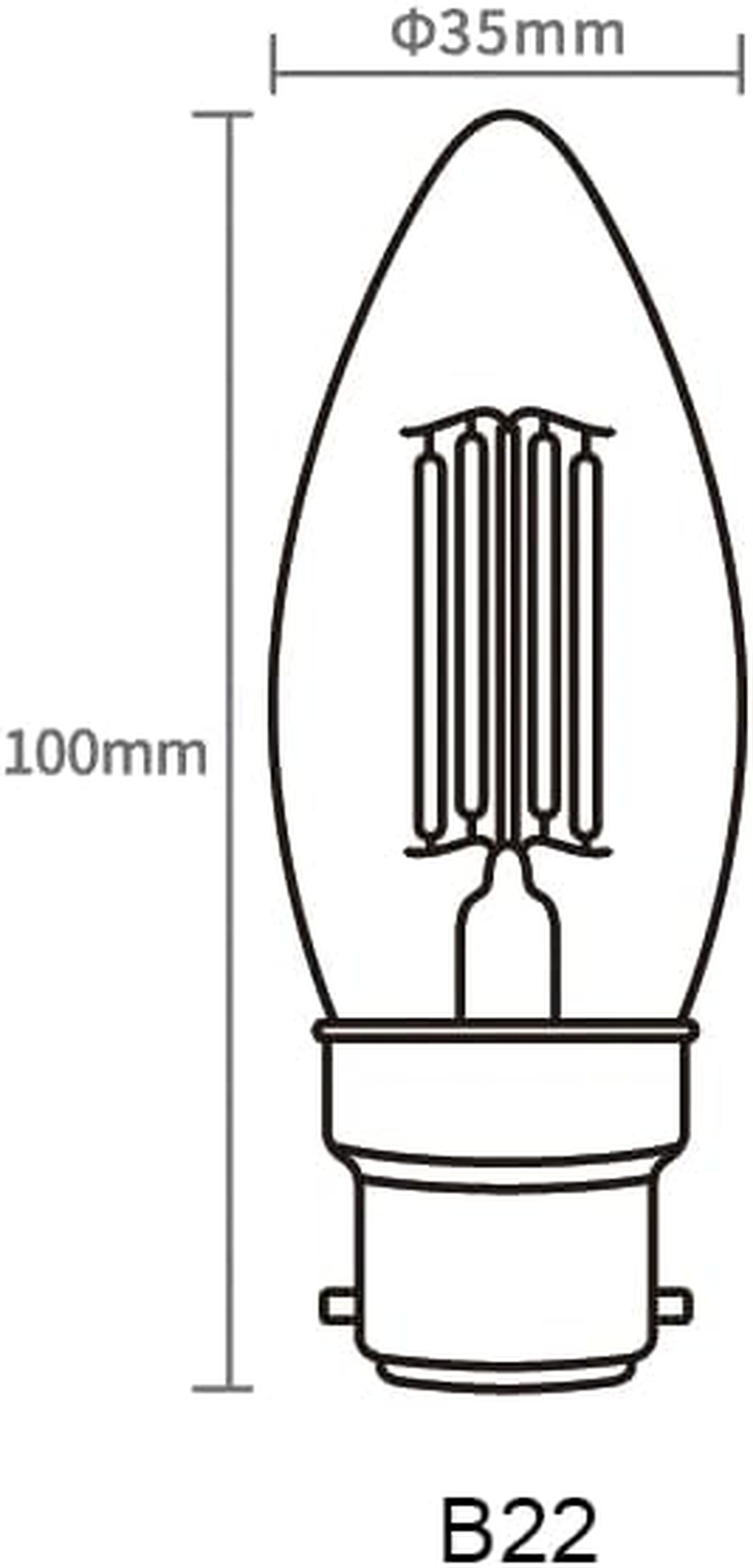 Candle Shape LED Filament Lamp B22 Base 4W 3000K Warm White Glass Bulb Globe 450 Lm 360&deg; Beam Angle SAA (2)