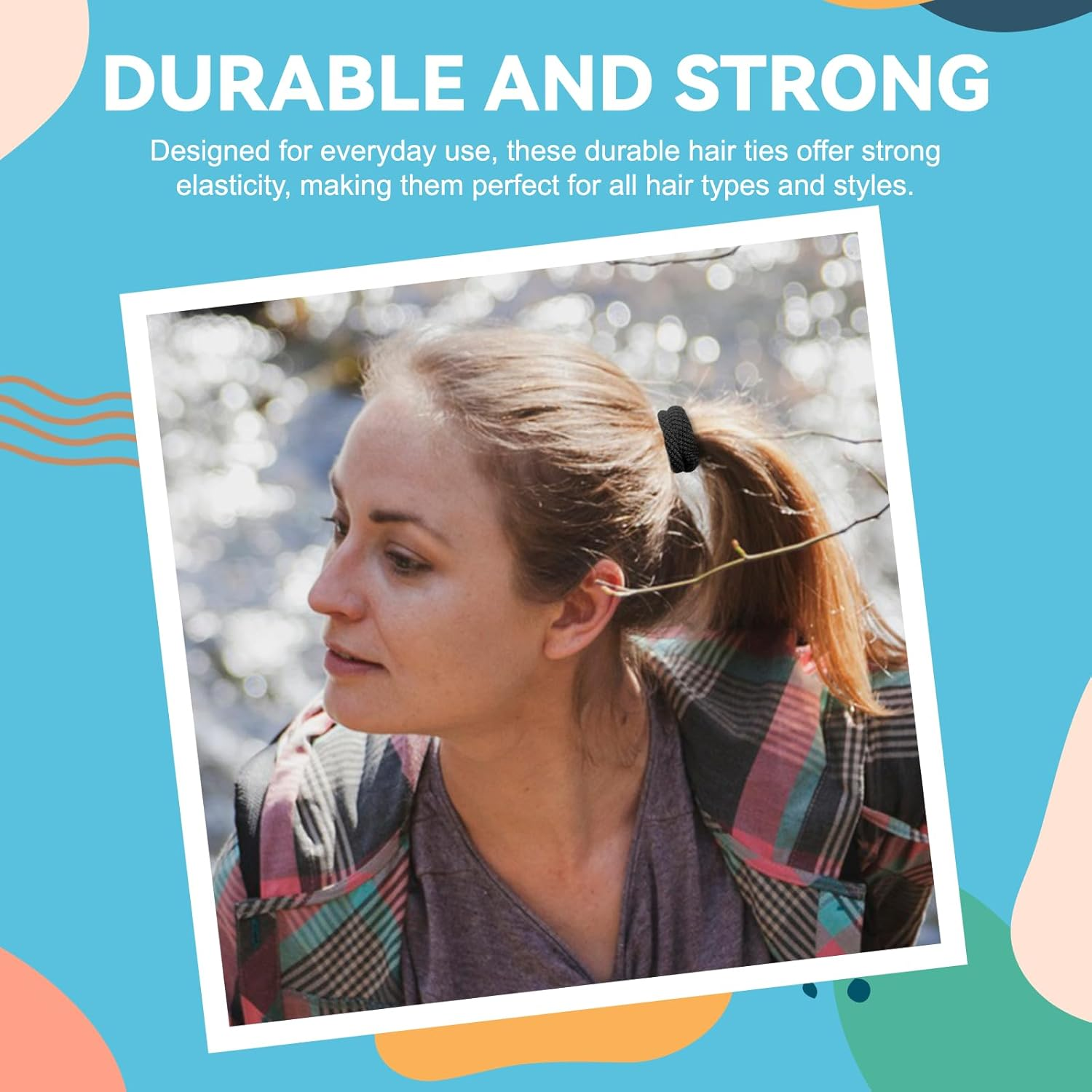 HOYOLS Black Seamless Hair Ties for Thick Hair, No Damage Ponytail Holders Elastics Scrunchies for Women Girls (Black) image number 2