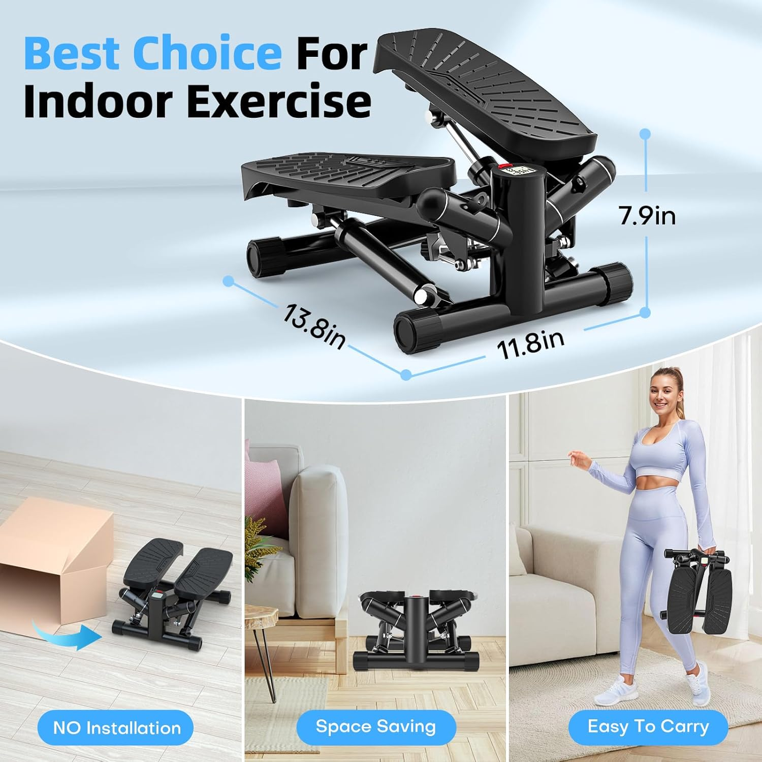 Steppers for Exercise at Home, Mini Stepper with Resistance Bands Full Body Workout Adjustable Heigh Stair Stepper for Home Twist Stepper with 350Lbs Loadingt Capacity (With Mat) image number 2