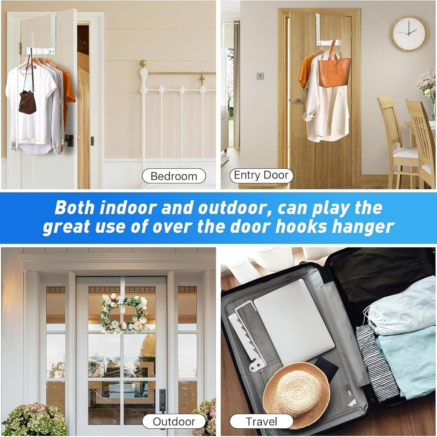 2PCS over the Door Hook，Door Hooks Foldable over Door Hanger for Hanging Clothes，Door Hanger with 5 Groves, over Door Hook for Coats, Pants, Bags, Hats, Scarves (White, Black) ﻿ image number 4