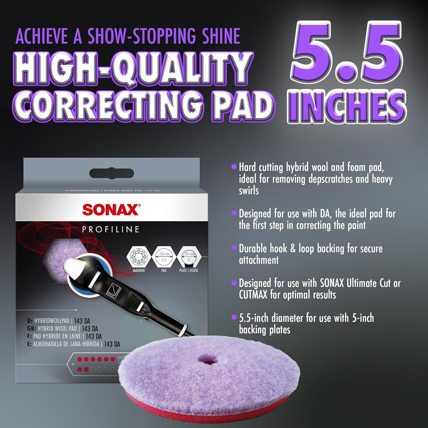 Sonax Hybrid Wool Polishing Pad, 143 Dimeter