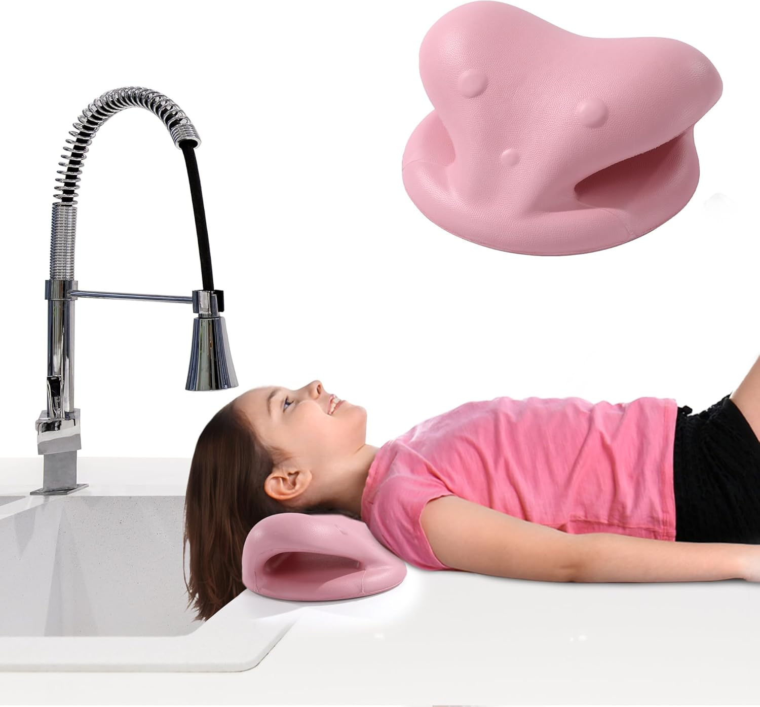 MABOZOO Hair Washing Station for Kids, Sink Hair Washing Neck Pillow for Kids' Wash Time, Ergonomic Kids Hair Washing Station Shampoo Station for Sink (Pink)