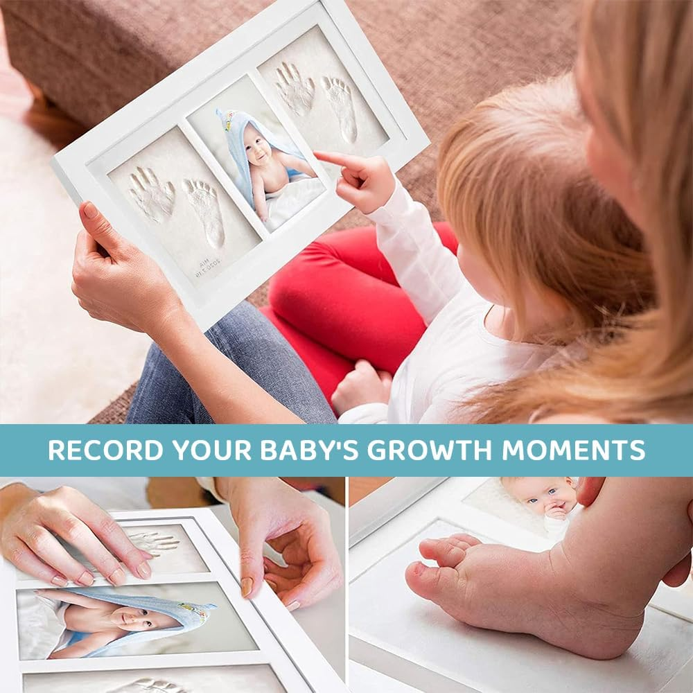 Baby Hand and Footprint Kit, Clay Keepsake Frame for Newborn Handprint and Footprint, Nursery Picture Frame for Baby Room Decor