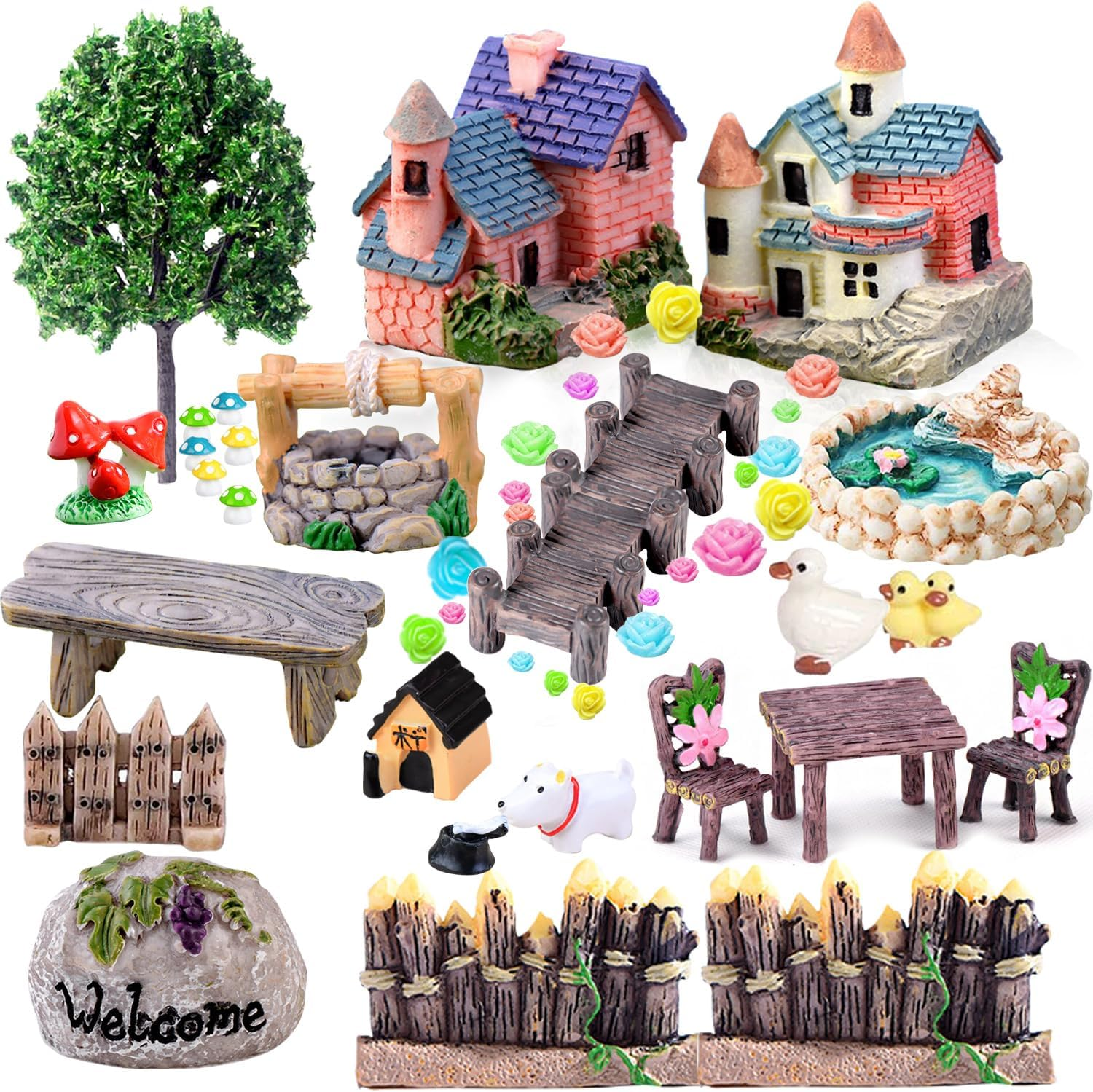 CHAKANLX Fairy Garden Accessories, Fairies Welcome Garden Kit, 48Pcs Miniature Fairy Garden Ornament for Christmas Decoration Fairy Garden Potted Plant Desk Decor image number 1