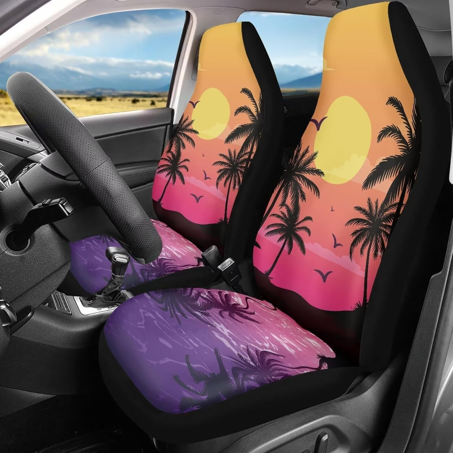 Bulopur Sea Turtle Car Front Seat Covers Full Set Polynesia Floral Auto Seat Covers Stretchable Polyester Automotive Cushion Cover Soft Breathable Auto Interior Decorations