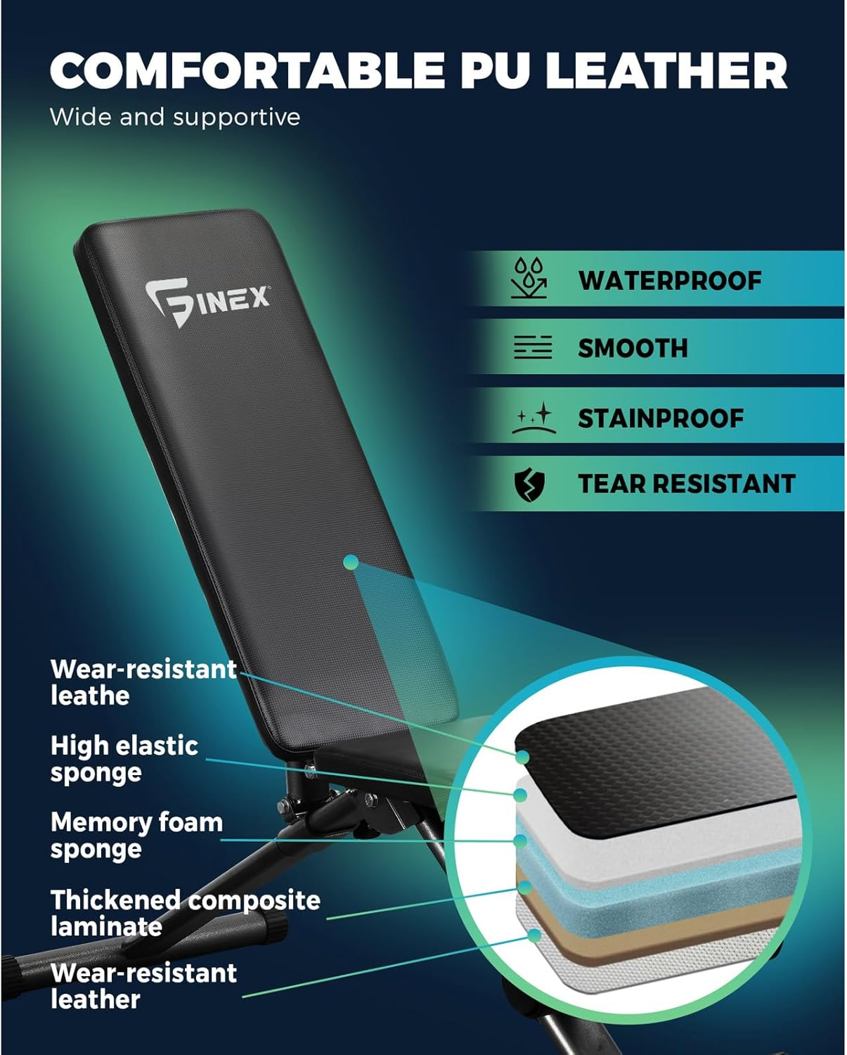 FINEX Foldable Weight Bench for Home Fitness, Adjustable FID Bench for Full Body Exerise image number 6