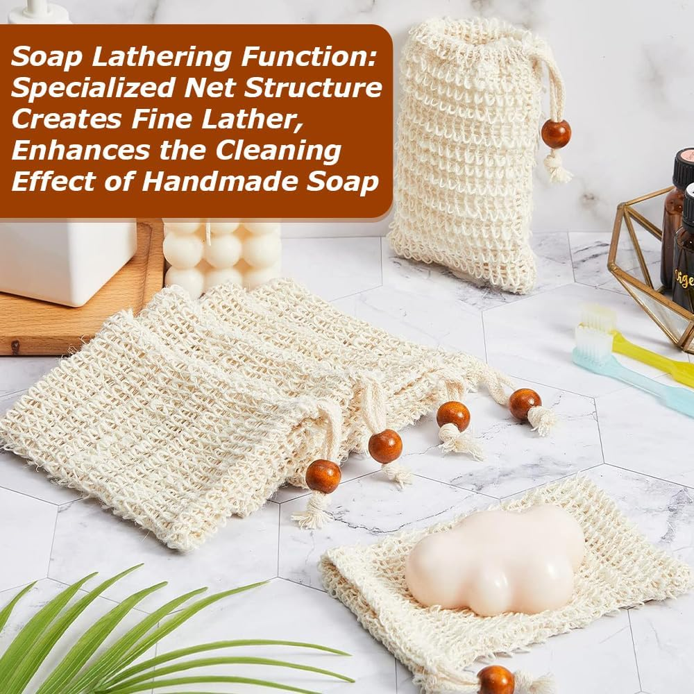 50 Pack Soap Bag,With Drawstring Exfoliating Pouch, Drawstring Soap Bags with Wooden Beads,Bathing and Shower Soap Bags,For Bath and Shower image number 2