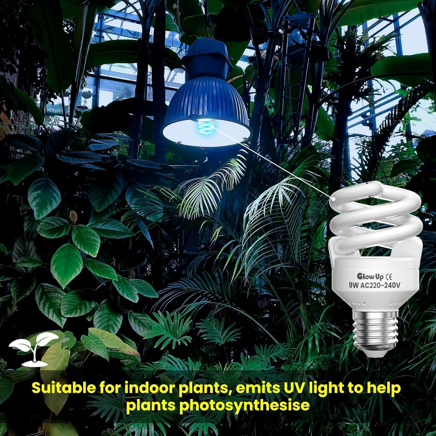 Glowup 9W UVB 10.0 Reptile Light E27 10.0 Uvb Bulb AC220-240V Uva Uvb Bulb Tortoise Beam Angle 360&deg;Fluorescent Lamp for Aquarium, Glass Container, Feeder, Turtle, Snake, Lizard, Etc image number 3