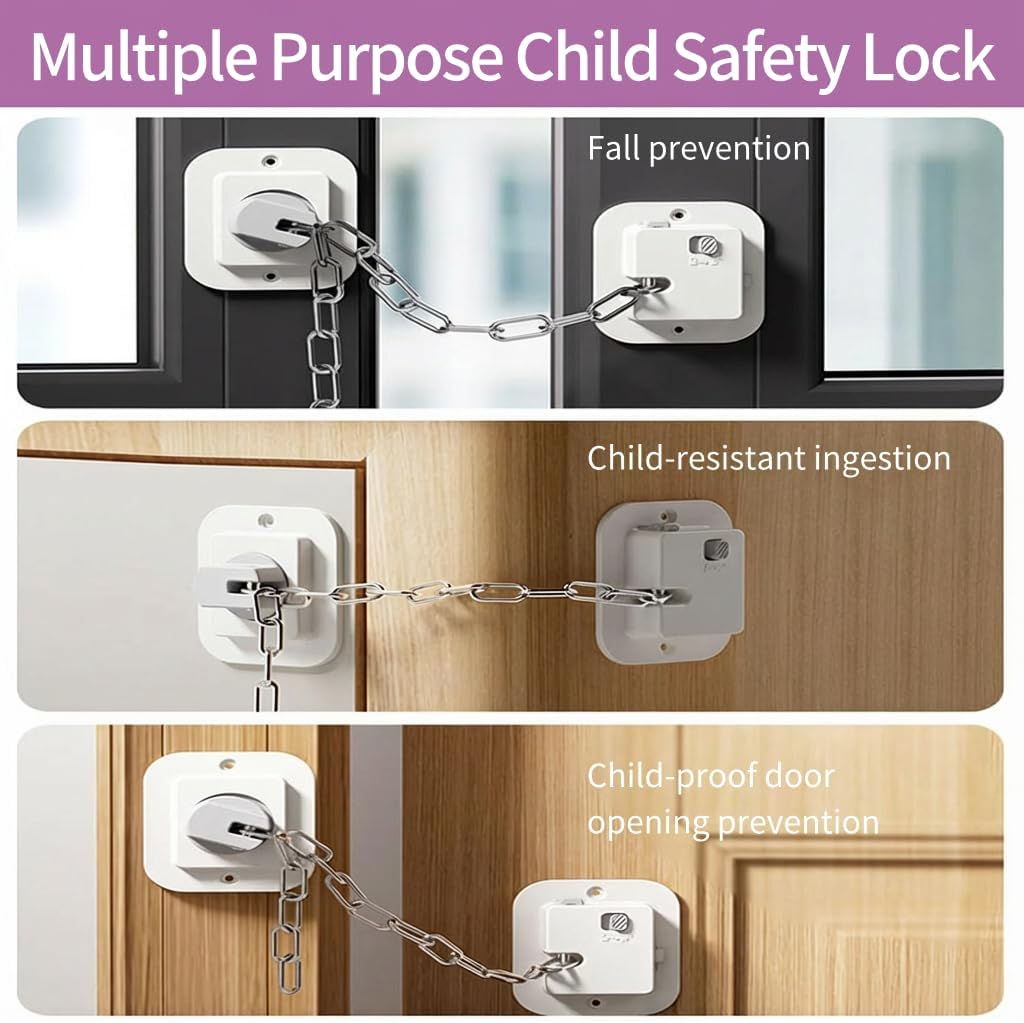 Child Proof Door Lock with Adjustable Strap, 3M Adhesive Safety Locks for Baby & Pets, No Tools Needed 2 Pack image number 5