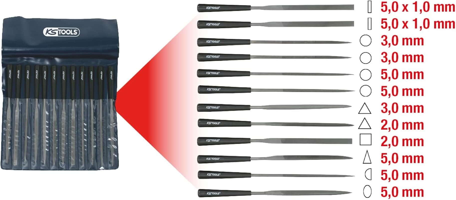 KS Tools Needle Files Set, 12 Pcs, 145Mm Clear image number 1