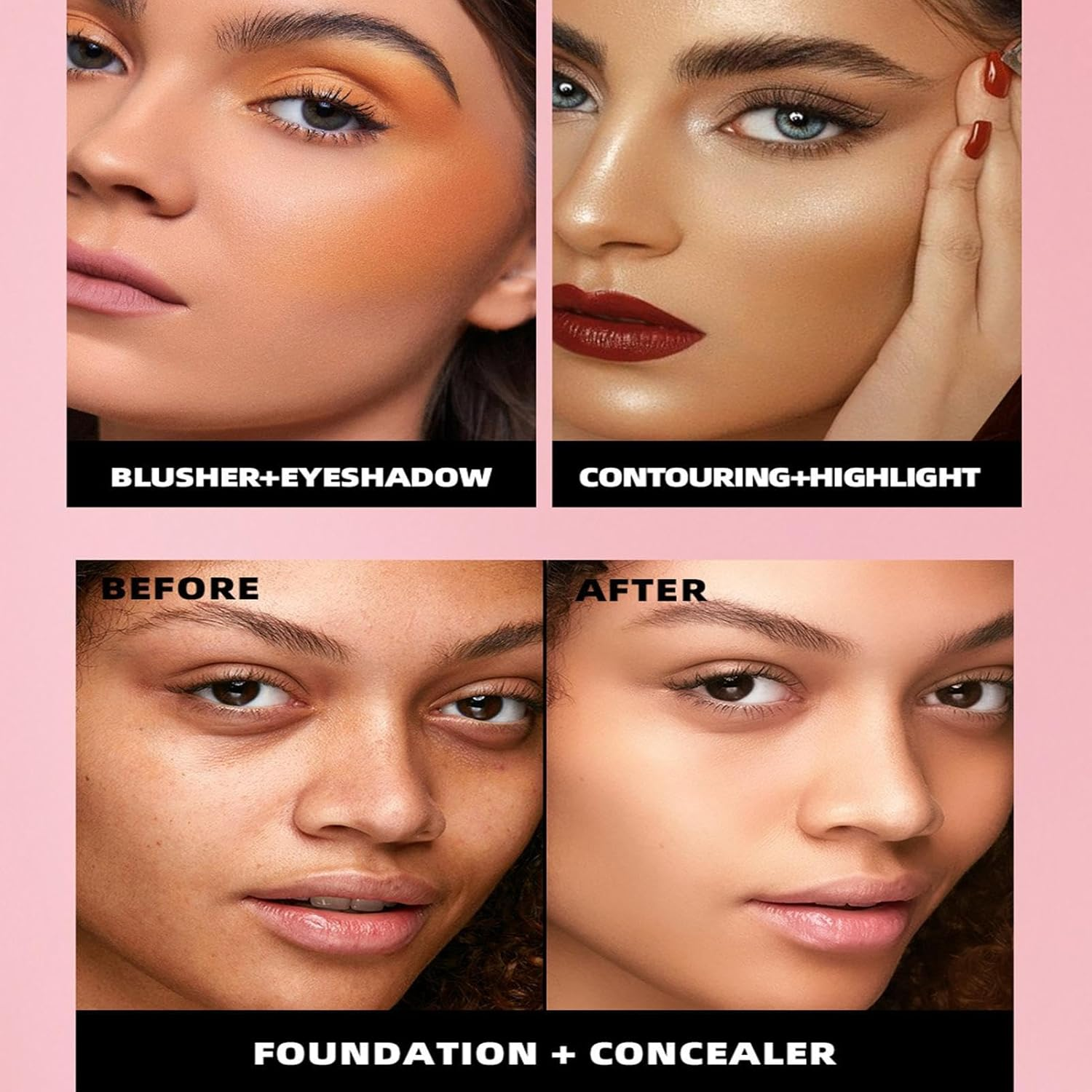 Cream Blush Palette | 16-Color Eye Shadow Palette Makeup Blush | Waterproof Bronzer Foundation for Contour Cheeks Women Girls Work Travel Party Christmas Birthday Wedding image number 3