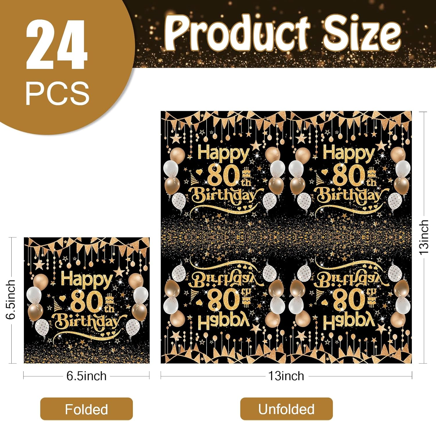 24PCS Black Gold 80Th Birthday Paper Napkins 13X13Inch 2-Ply 80 Th Disposable Paper Birthday Napkins Serviettes Table Decorations Dinner Paper Napkins for Men Women 80 Th Birth Decoration (80Th) image number 1