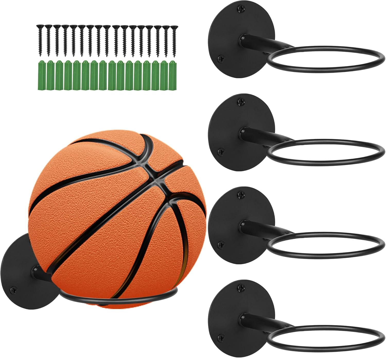 5 Pack Metal Ball Holder Wall Mounted Ball Storage Universal Ball Rack Sports Ball Organizer for Basketball Football Volleyball Soccer Storage Display(Black)