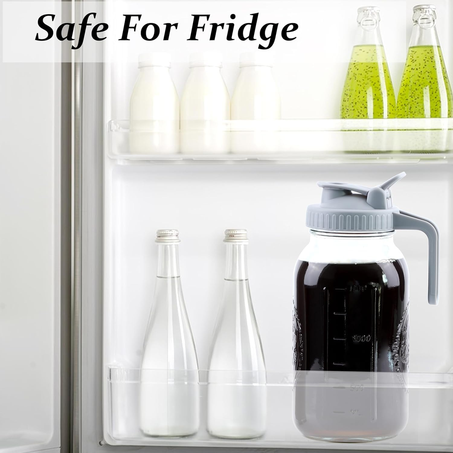 Cold Brew Coffee Maker Pitcher, 32 Oz Heavy Duty Wide Mouth Glass Mason Jar Pour Spout Lid with Stainless Steel Filter for Iced Coffee, Ice Lemonade, Fruit Drinks, Sun Tea (32Oz) image number 4