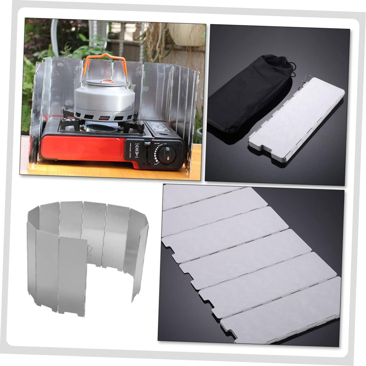 BESPORTBLE Foldable Aluminum Camping Stove Wind Shield 12 Plates with Drawstring Bag High Heat Resistant Windscreen for Outdoor Cooking Picnic BBQ and Hiking image number 2