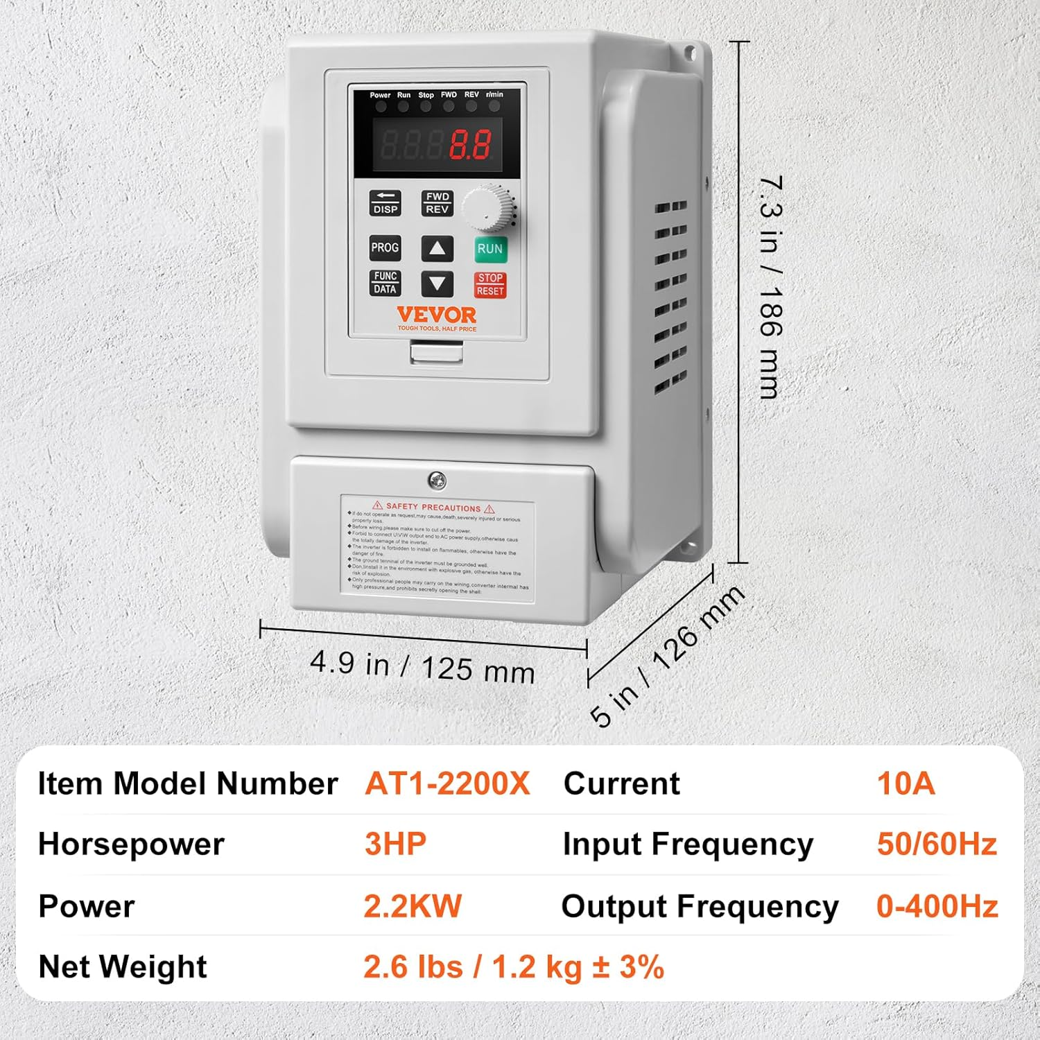 VEVOR VFD 2.2KW 10A 3HP Variable Frequency Drive for 3-Phase Motor Speed Control image number 4