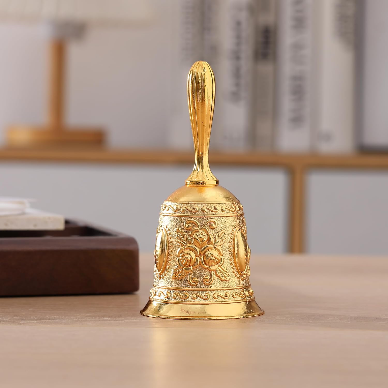 Homelavie Super Loud Solid Brass Gold Hand Call Bell for Wedding, Seniors, Teacher, Dinner, Tibetan, Meditation, Gift image number 3