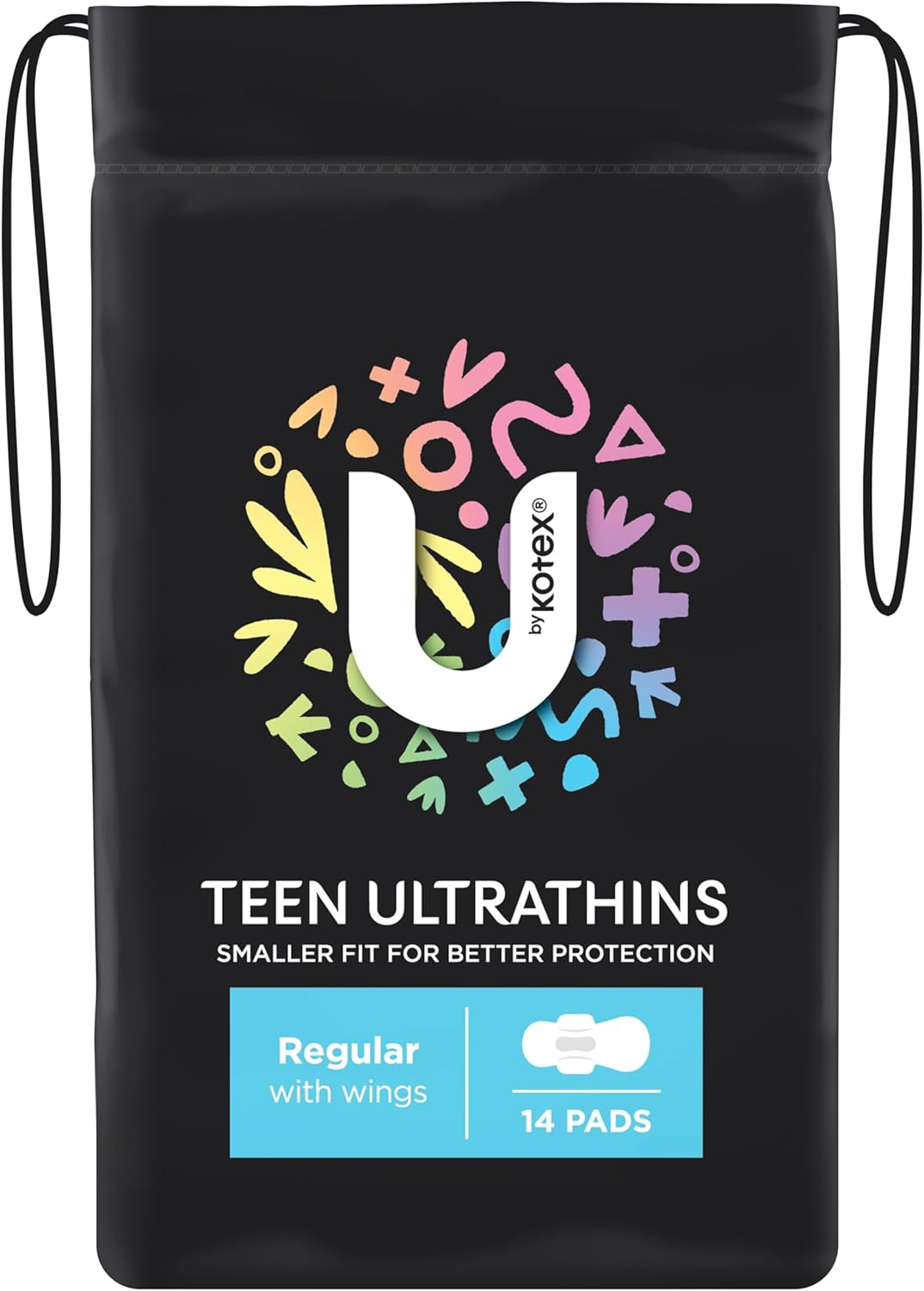U by Kotex Teen Ultrathin Pads Regular with Wings 14 Count