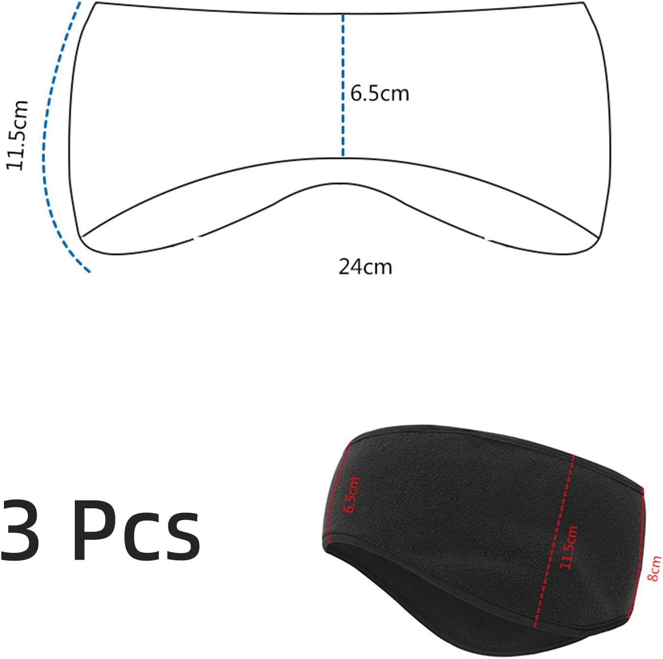 Set of 3 Winter Headband Set, Sports Ear Warmers for Men and Women, Sports Headbands, Earmuffs, Headband, Elastic for Jogging, Running, Hiking, Cycling, Motorcycling (Black) image number 4