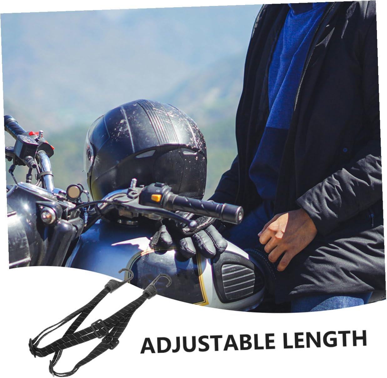 DONFAMDS 2Pcs Adjustable Motorcycle Helmet Straps with Elastic Bungee Cord and Reflective Hooks, Universal Tie-Down for Bike Luggage, Suitable for Outdoor Motorcycle and Bicycle Use image number 2