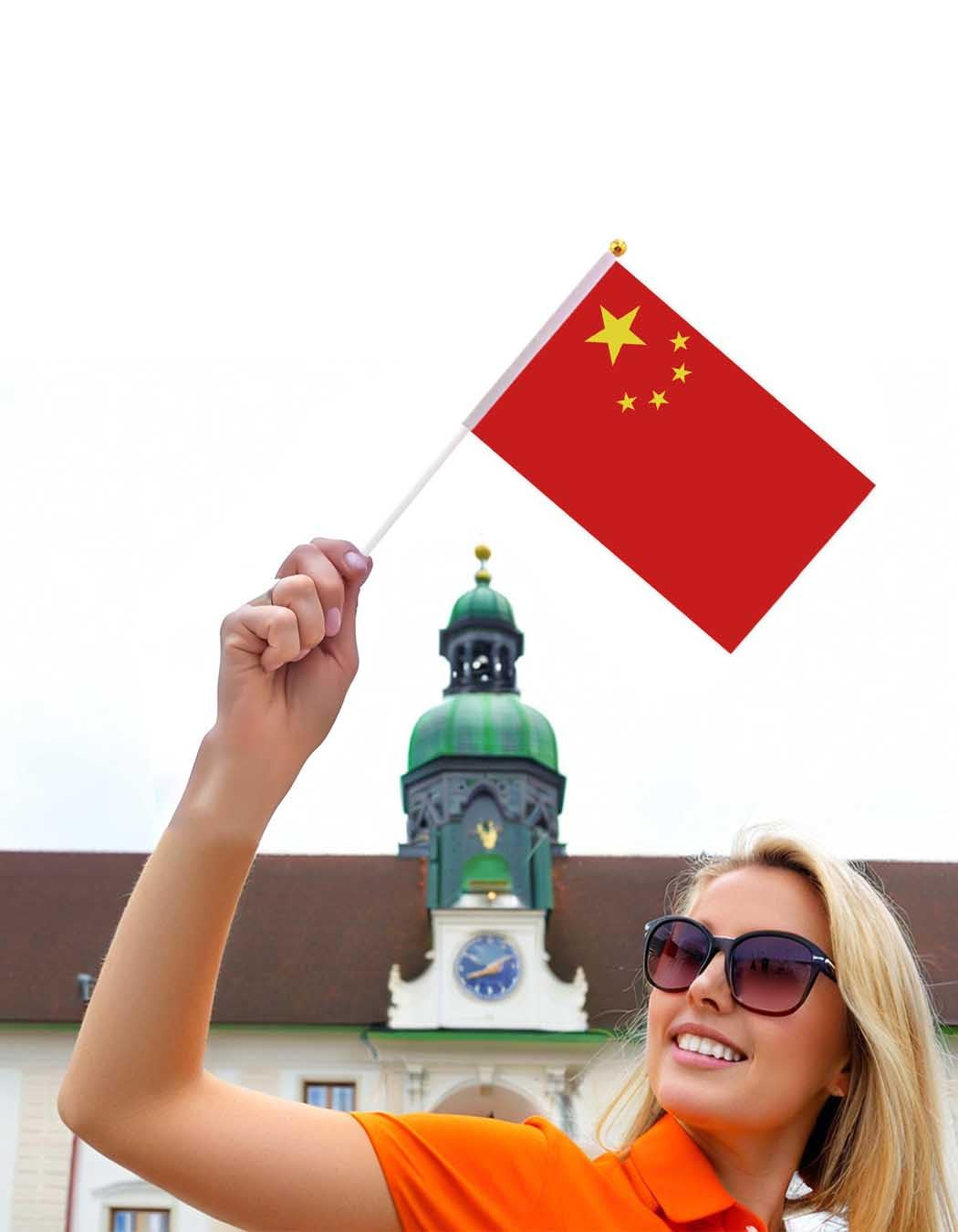 25 Packs Small China Flags on Handheld Stick，Miniature Chinese Flag for Outside,4X6 Inch Mini Hand Held Banner with Golden Topper,Patriotic Decorations