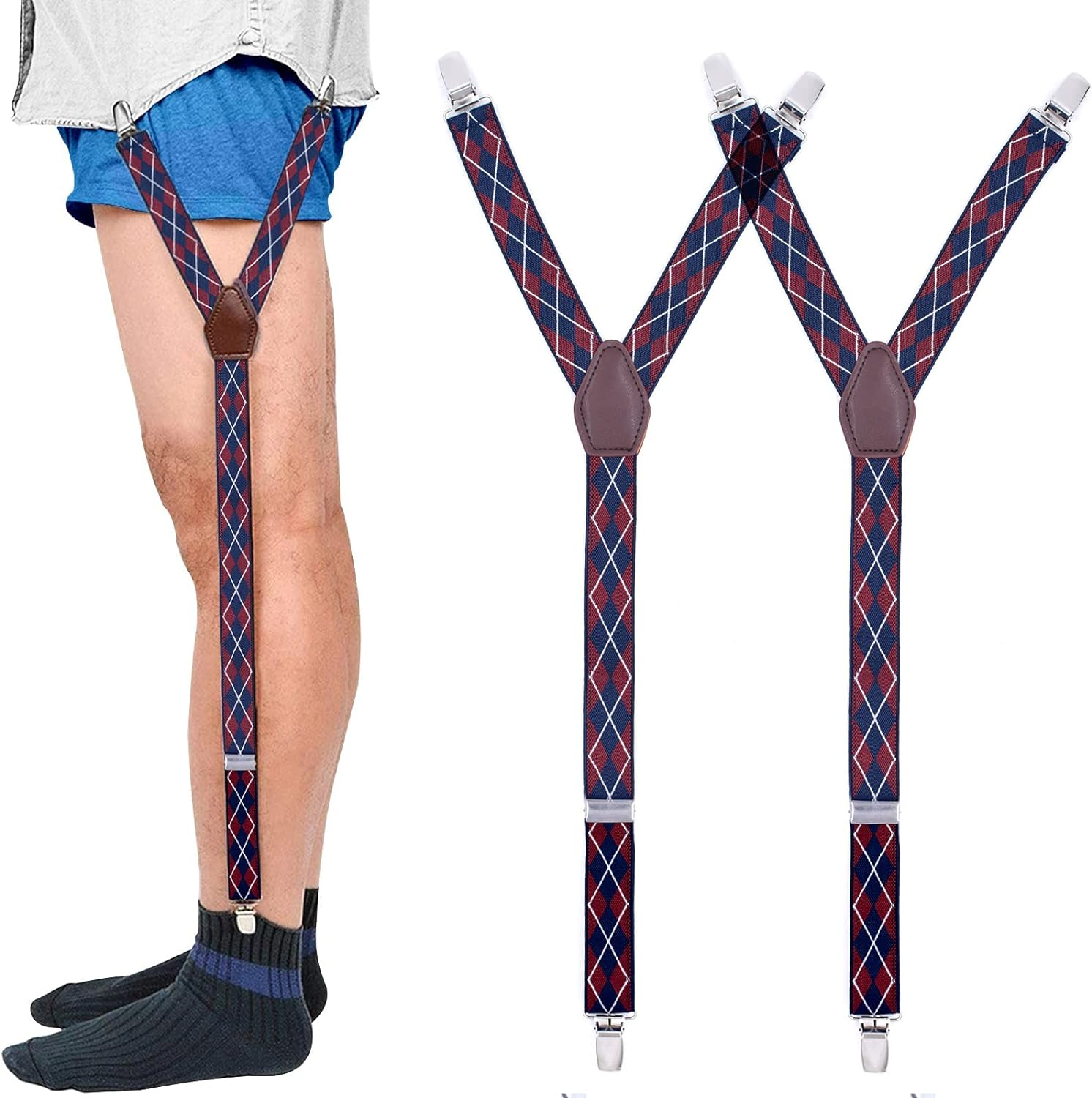 H HOME-MART Mens Shirt Stays Military Adjustable Elastic Garter Straps Sock Tucked in Non-Slip Clamps Shirt Stay Men'S Braces for Men Women