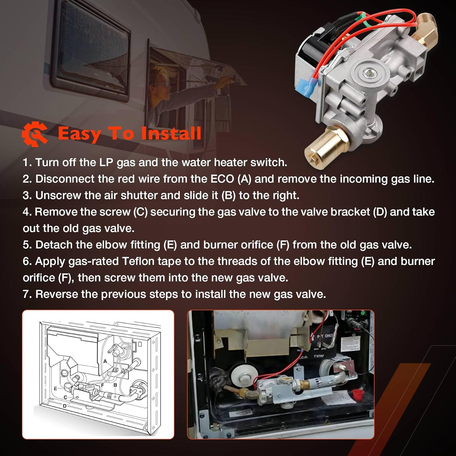 92089 RV Water Heater Gas Valve &ndash; Compatible with Atwood 10 Gal Electronic Ignition Water Heaters (G10-1E, G10-2E, GC10-1E, GC10A-2E) &ndash; Solenoid Valve for OEM #93844, 93870, 93321, 92078 image number 6