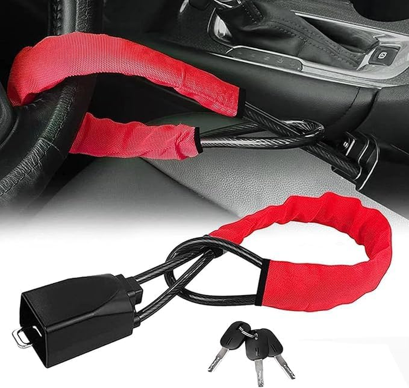 Car Steering Wheel Lock, Seat Belt Lock, Anti-Theft Device, Max 17 Inch Length, Small and Light-Weight, Multi-Functional, Fit Most Vehicle, SUV, Golf Cart Security (Black)
