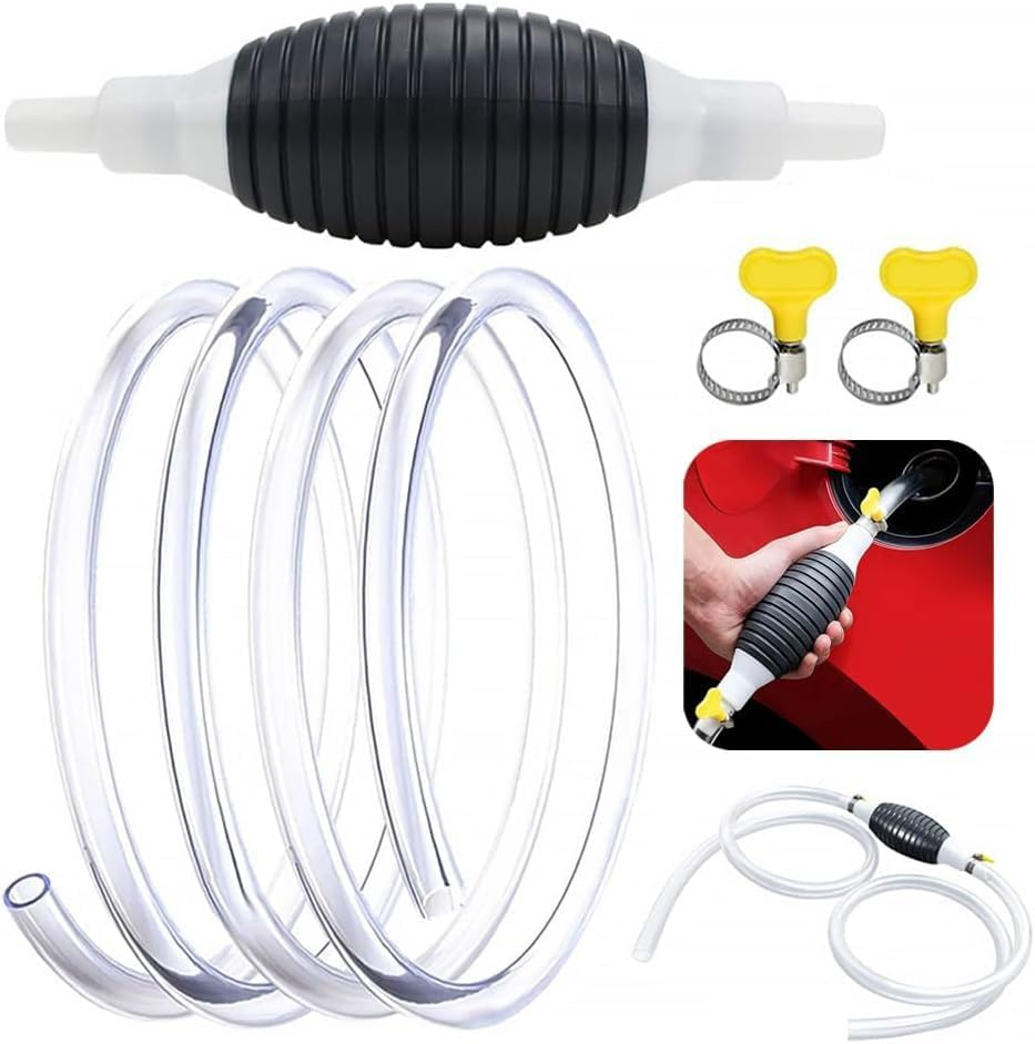 Multifunction Liquid Sucker Pump Siphon Pump for Gasoline Gas Oil Fuel Petrol Diesel Fluid Water Fish Tank, Manual Hand Pump Transfer Pump with Syphon Hose, Metal Buckles (3M) image number 2