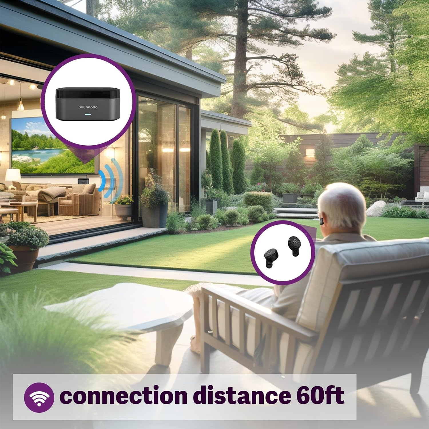 Wireless Headphones for Watching TV with Soundodo Transmitter Charging Dock, 2025 New TWS Ture Wireless Headphones Transmitter Set, Optic, 3.5Mm AUX, RCA, Plug and Play, 60Ft Long Range