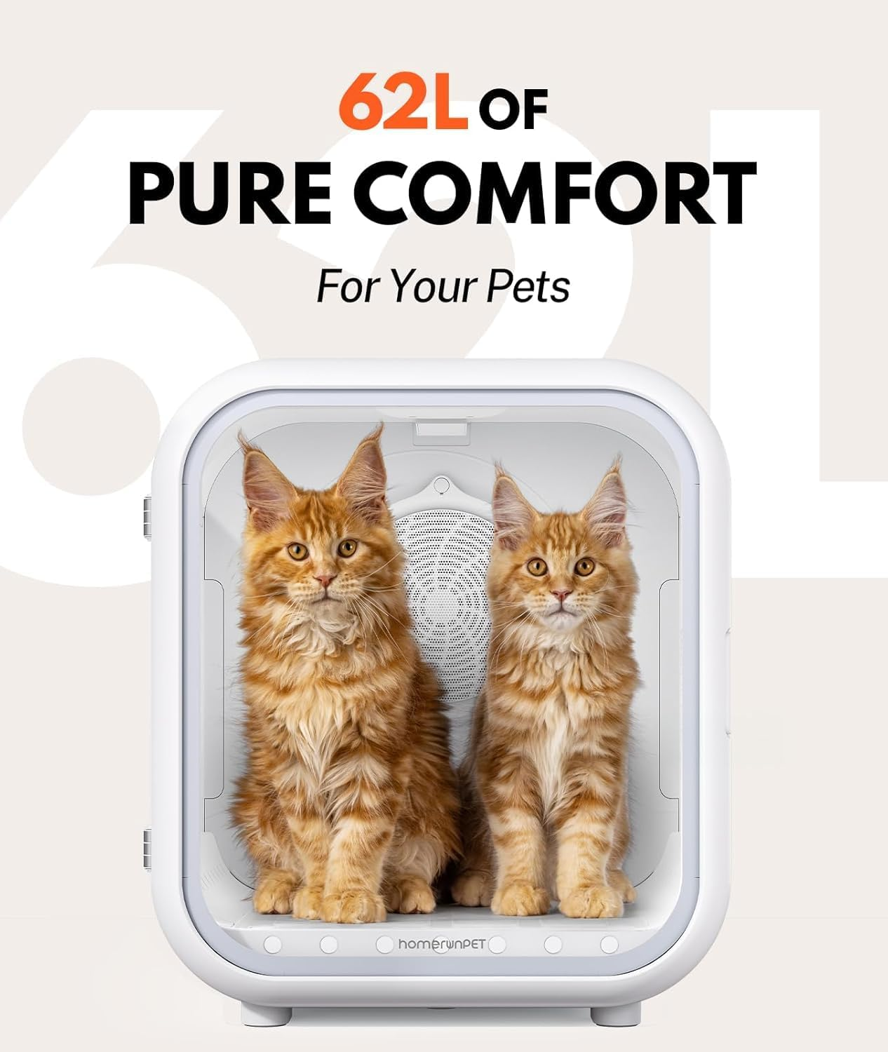 PTEROMYS 62L Dog Dryer Box, 360&deg; Efficient Automatic and Quiet Cat Pet Dryer Box with Smart Temperature Control, Ideal for Cats and Medium Dogs (White) image number 3