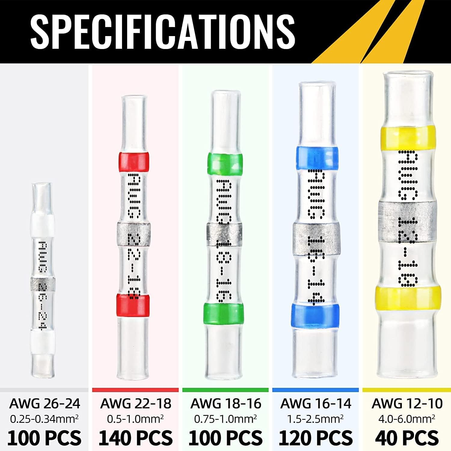 Sopoby 500PCS Solder Seal Wire Connectors, Self Soldering Heat Shrink Butt Connector Solder Sleeve Waterproof Insulated Electrical Butt Splice Wire Terminals for Marine Automotive Boat Truck image number 5