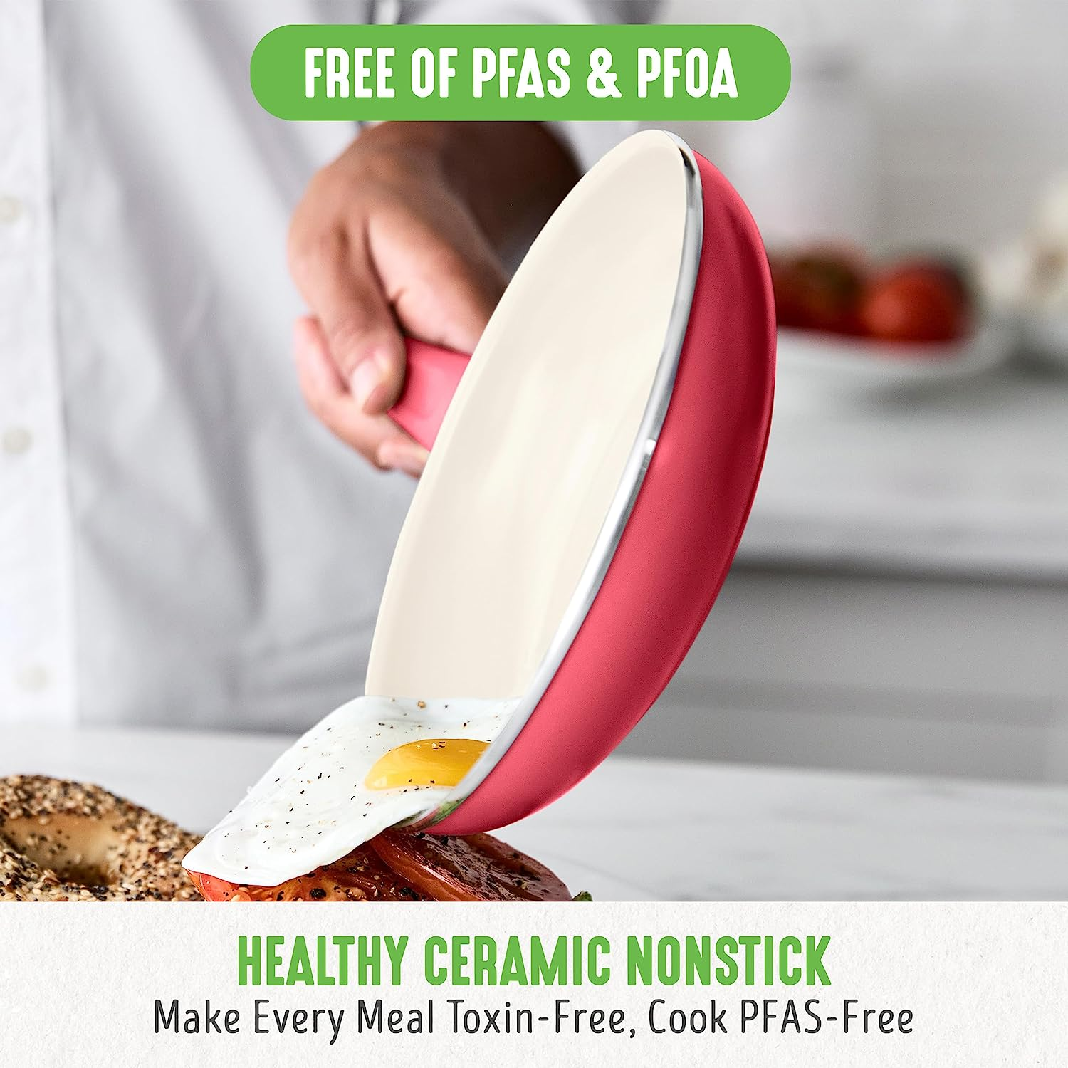 Greenlife Soft Grip Healthy Ceramic Nonstick, 16 Pc Cookware Pots and Pans Set, Pfas-Free, Dishwasher Safe, Red - Black image number 3