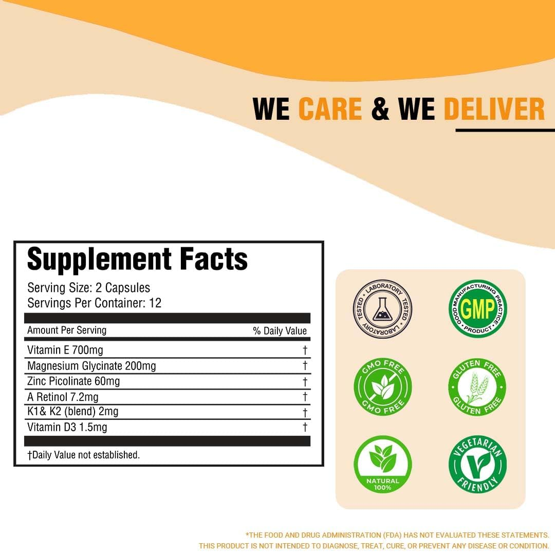 Fat-Soluble Vitamin A, D, E, K Capsules - 24 Count | Dietary Supplement for Wellness image number 2