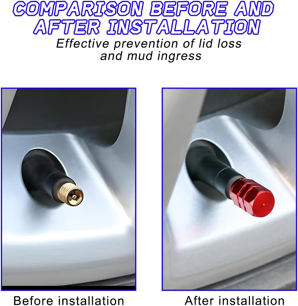 JNNJ 12 Pieces Valve Caps, Car Valve, Metal Caps, Air Cap Cover, Tyre Valve Caps, Aluminium Alloy Air Caps Cover, Metal Car Wheel Tyre Valve Stem Caps, Cars, Suvs (Red) image number 2