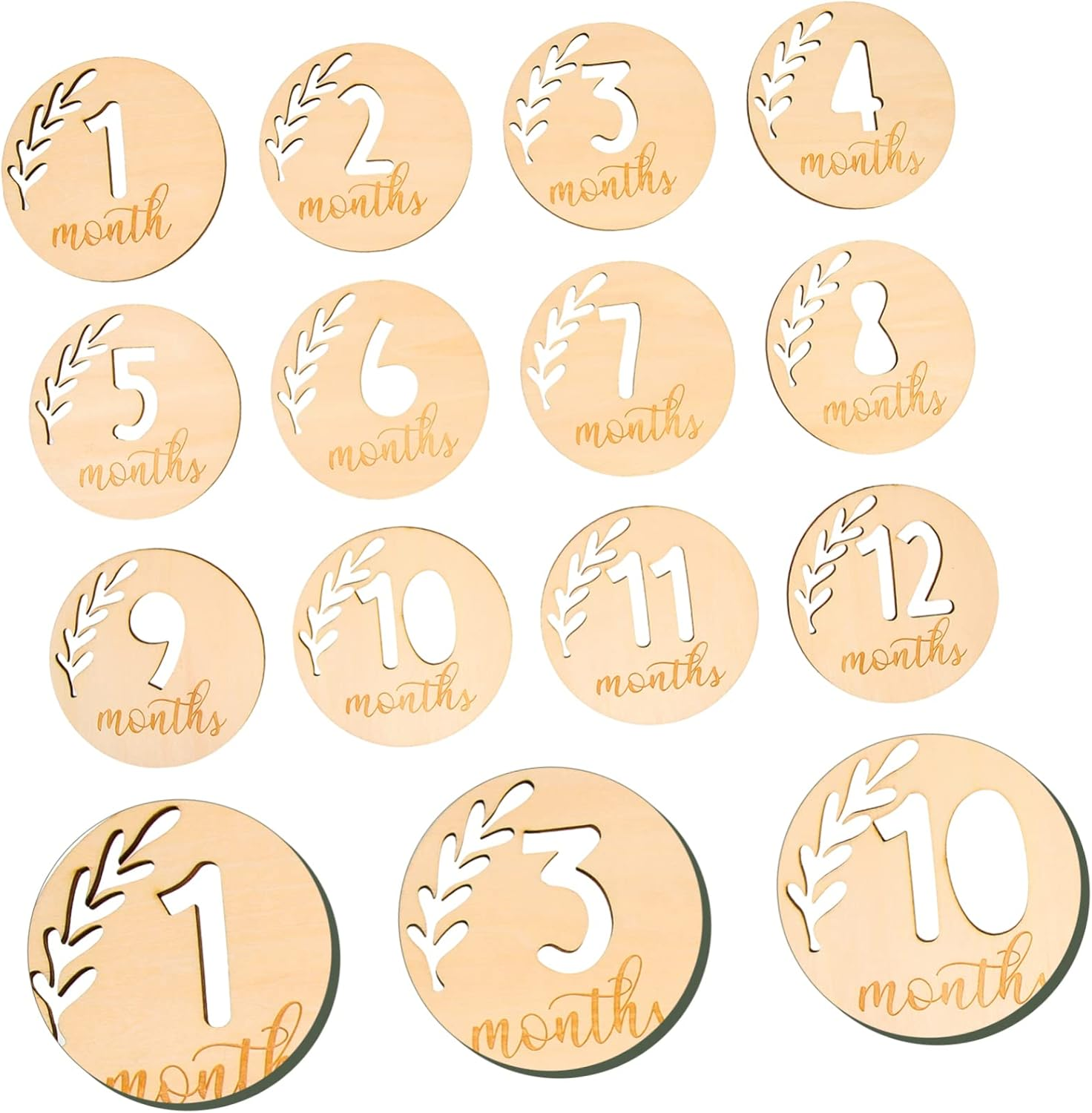 SUPVOX 12Pcs Hollowed Wooden Monthly Cards Baby Milestone Photo Props Infant Growth Announcement Newborn Baby Shower Commemorative Set image number 5