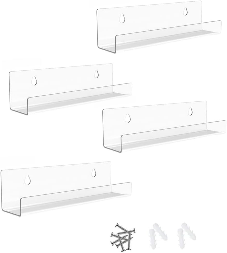 4 Pcs Clear Vinyl Record Wall Mount Shelves,Clear Acrylic Album Record Holder Display, Shelf Mount CD Rack Wall Display, Holder for Album image number 1