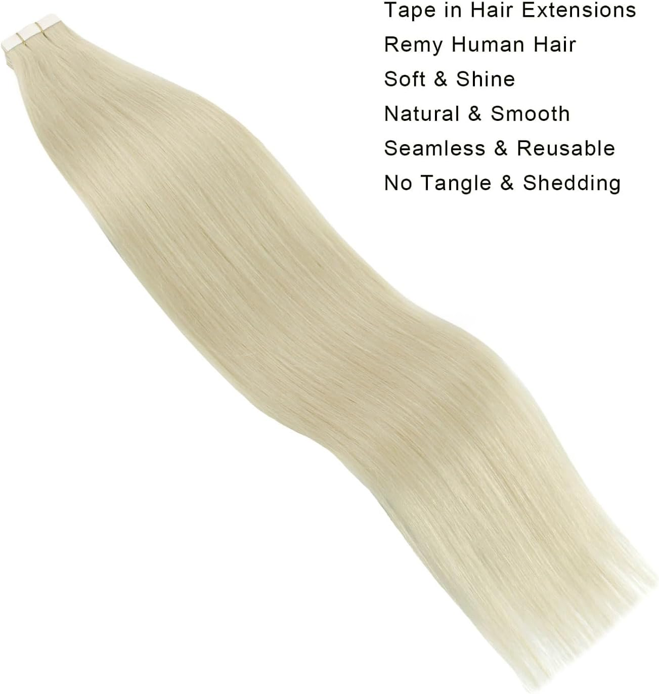 ABH AMAZINGBEAUTY HAIR Tape in Hair Extensions Human Hair Ice Blonde Tape in Blonde Straight Hair Glue in Remy Human Hair Extensions Invisible Skin Weft Color 1000 White Blonde Hair 14 Inch 20Pcs 50G image number 3