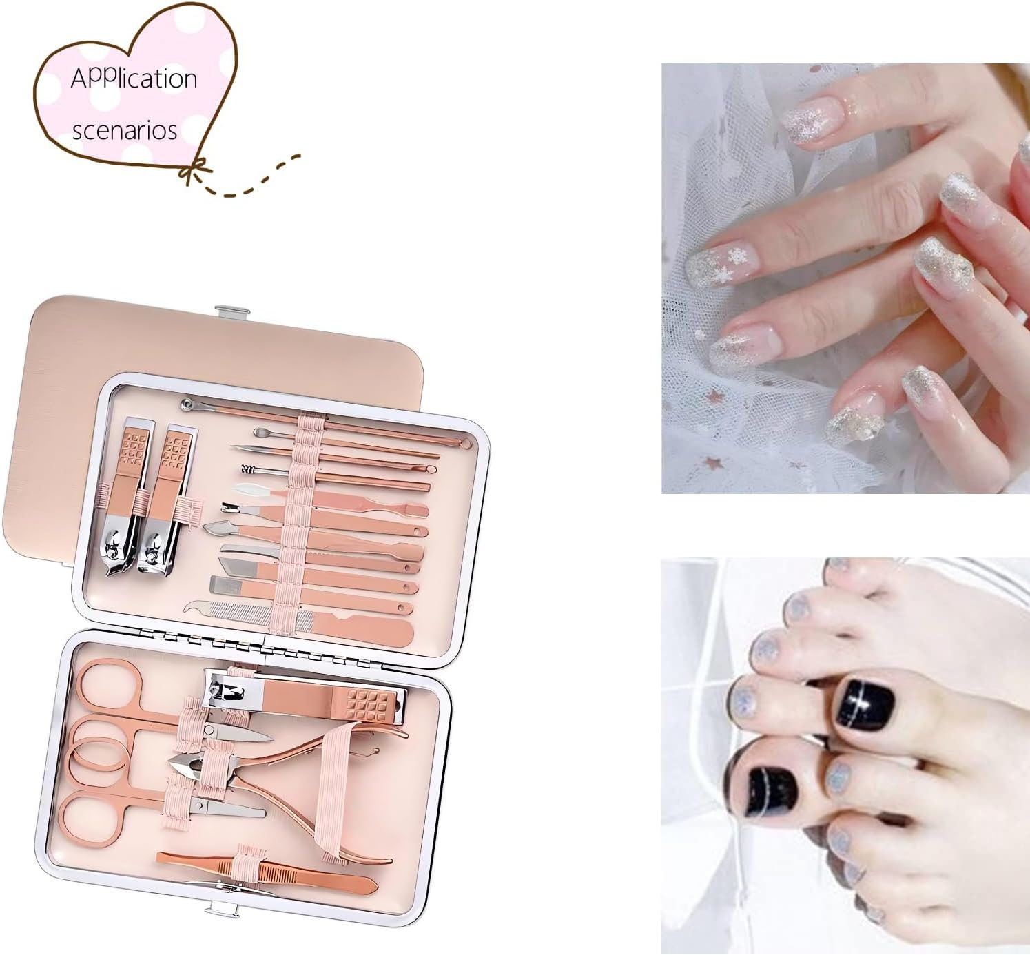 Tecnr Manicure Set, 18 in 1 Stainless Steel Nail Manicure Set, Nail Care Set, Men'S and Women'S Beauty Set, Professional Manicure and Pedicure Set (Rose Gold 18-Piece Set)